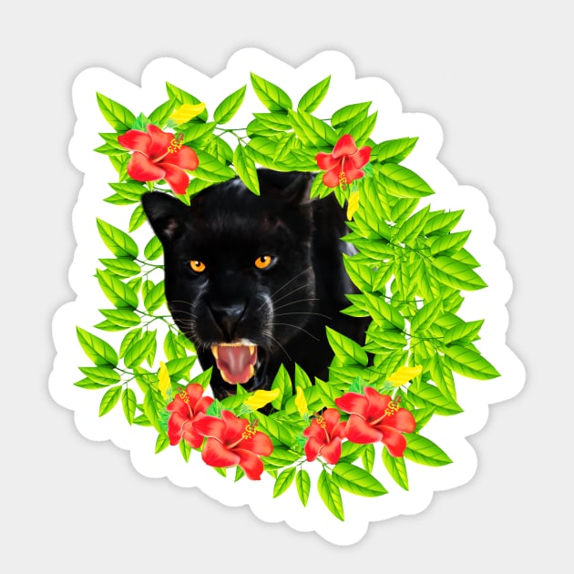 Tropical - Jaguar Cat, Black panther, Floral theme Sticker by logiamerch